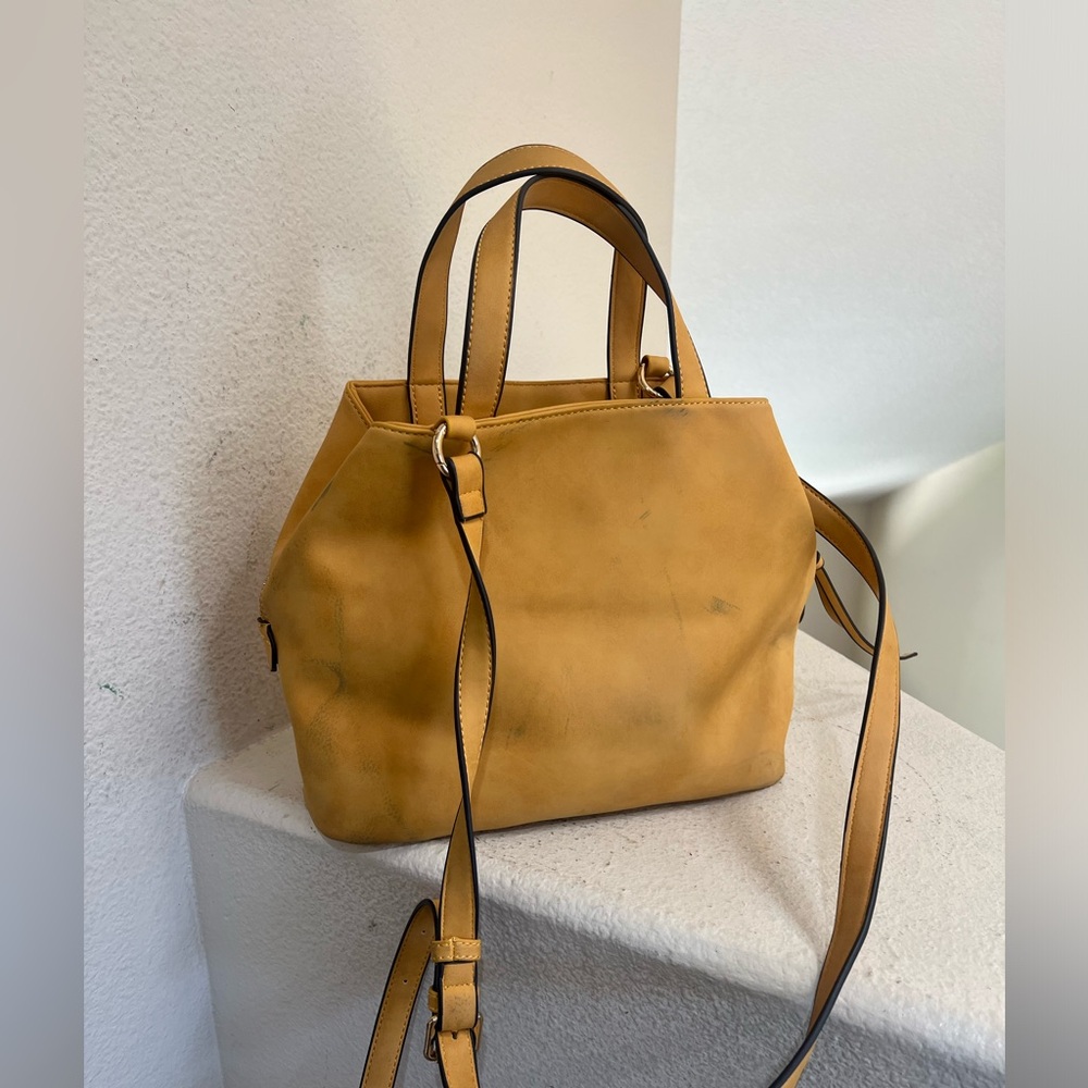 Free‎ People Yellow Leather Tote 3 Large Compartments Shoulder bag Handbag